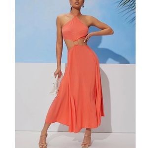 Natalia Halter Neck Ring Criss Cross Lace Up Backless Cut Out Dress